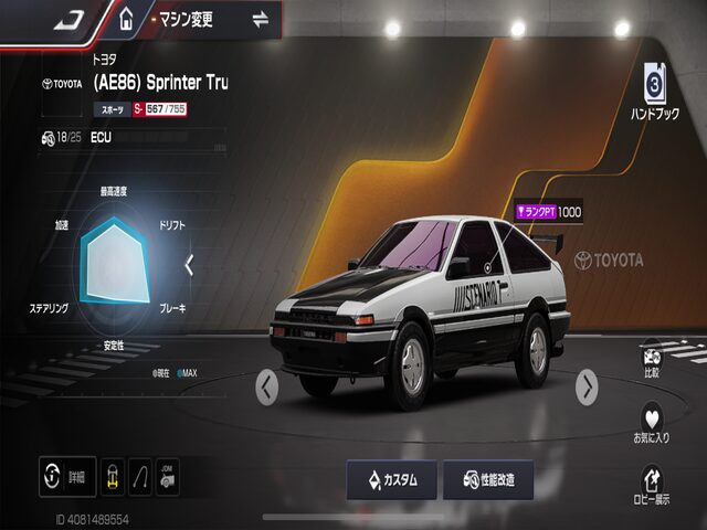 (AE86) Sprinter Trueno ’85のスペック